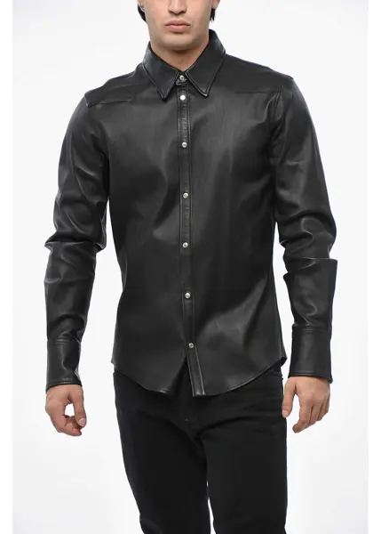 Geci de piele DSQUARED2 Leather Overshirt With Snap Buttons Black Barbati (BM 19485290) 1
