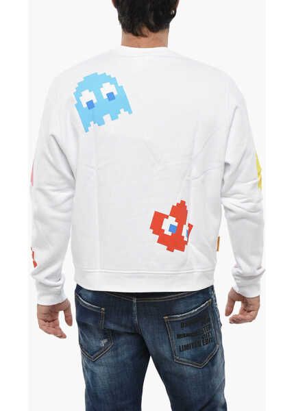 Bluze de trening DSQUARED2 Pac-Man All-Over Monogram Fleeced-Cotton Crew-Neck Sweatshir White Barbati (BM 19485308) 2