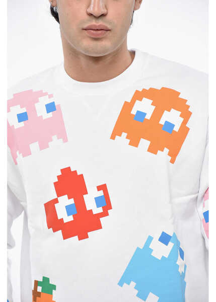 Bluze de trening DSQUARED2 Pac-Man All-Over Monogram Fleeced-Cotton Crew-Neck Sweatshir White Barbati (BM 19485308) 3