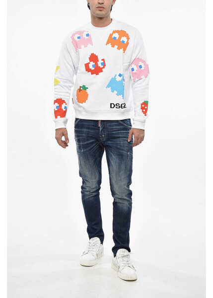 Bluze de trening DSQUARED2 Pac-Man All-Over Monogram Fleeced-Cotton Crew-Neck Sweatshir White Barbati (BM 19485308) 4