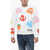 DSQUARED2 Pac-Man All-Over Monogram Fleeced-Cotton Crew-Neck Sweatshir White