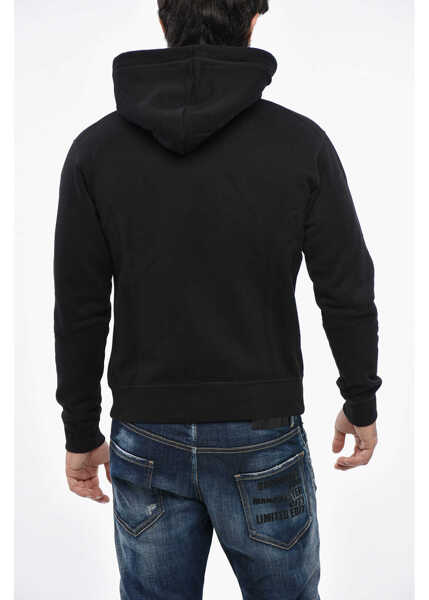Bluze de trening DSQUARED2 Fleeced Cotton Hoodie With Frontal Logo Black Barbati (BM 19485317) 2
