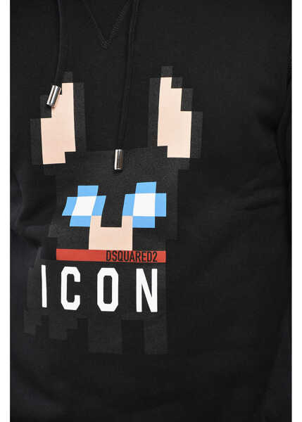 Bluze de trening DSQUARED2 Fleeced Cotton Hoodie With Frontal Logo Black Barbati (BM 19485317) 3