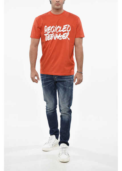 Tricouri DSQUARED2 Solid Color Crew-Neck T-Shirt Orange Barbati (BM 19485320) 4