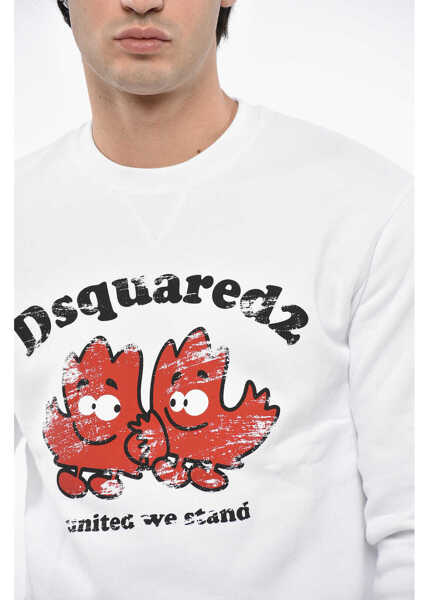 Bluze de trening DSQUARED2 Fleeced-Cotton Crew-Neck Sweatshirt With Maxi Print Frontal White Barbati (BM 19485371) 3