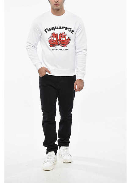 Bluze de trening DSQUARED2 Fleeced-Cotton Crew-Neck Sweatshirt With Maxi Print Frontal White Barbati (BM 19485371) 4