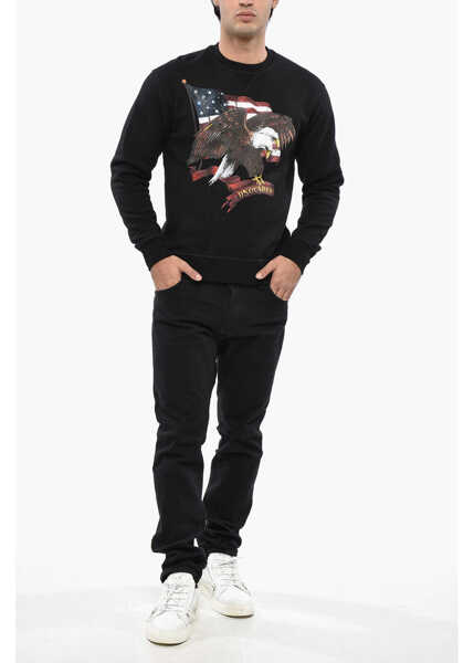 Bluze de trening DSQUARED2 Fleeced-Cotton Crew-Neck Sweatshirt With Maxi Print Frontal Black Barbati (BM 19497497) 4