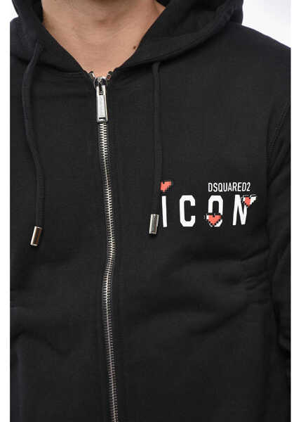 Bluze de trening DSQUARED2 Icon Cotton Hoodie With Embossed Details Black Barbati (BM 19498004) 3