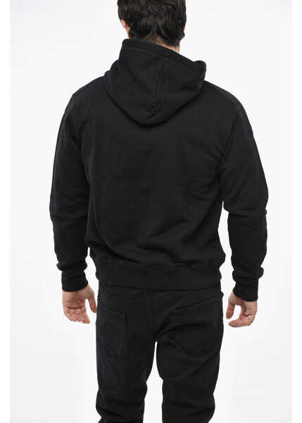 Hanorace DSQUARED2 Fleeced-Cotton Sweatshirt With Maxi Frontal Print Black Barbati (BM 19500293) 2