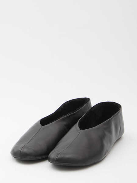 Balerini THE ROW Stella Leather And Shearling Slipper BLACK Femei (BM 19501442) 2