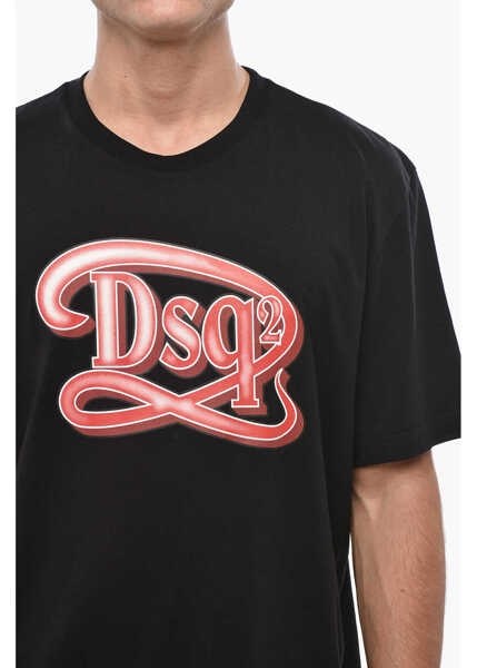 Tricouri DSQUARED2 Cotton Crew-Neck T-Shirt With Monogram Black Barbati (BM 19501562) 3