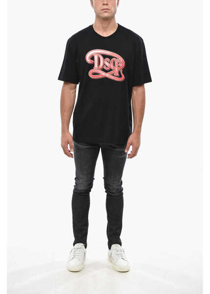 Tricouri DSQUARED2 Cotton Crew-Neck T-Shirt With Monogram Black Barbati (BM 19501562) 4
