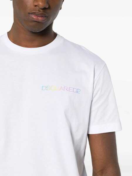 Tricouri DSQUARED2 Cotton Crew-Neck T-Shirt With Logo White Barbati (BM 19501565) 5