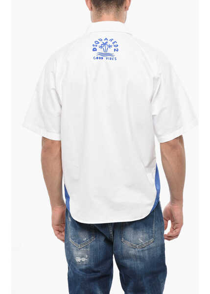 Camasi casual DSQUARED2 Short Sleeve Shirt With Contrasting Bands White Barbati (BM 19501580) 2