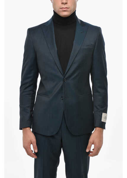 Costume CORNELIANI Virgin Wool Side Vents Peak Lapel Refined 2-Button Suit Blue Barbati (BM 19501586) 2