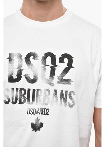 Tricouri DSQUARED2 Cotton Crew-Neck T-Shirt With Print Black & White Barbati (BM 19501589) 3