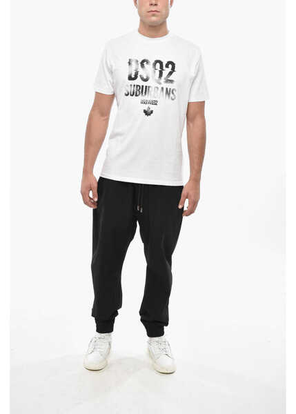 Tricouri DSQUARED2 Cotton Crew-Neck T-Shirt With Print Black & White Barbati (BM 19501589) 4
