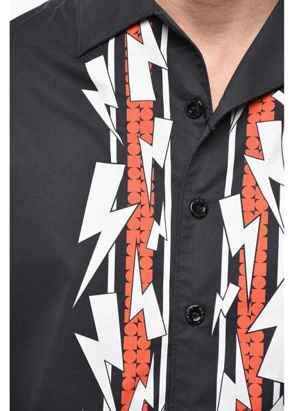 Camasi casual Neil Barrett Short Sleeved Boxy Fit Shirts With Jumbled Bolts Print Black Barbati (BM 19501610) 3