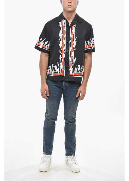 Camasi casual Neil Barrett Short Sleeved Boxy Fit Shirts With Jumbled Bolts Print Black Barbati (BM 19501610) 4