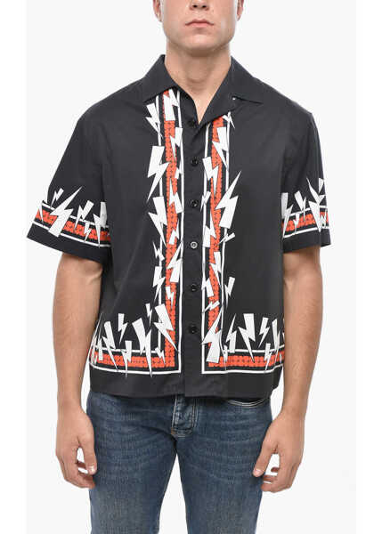 Camasi casual Neil Barrett Short Sleeved Boxy Fit Shirts With Jumbled Bolts Print Black Barbati (BM 19501610) 1