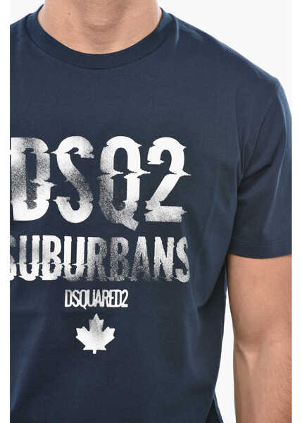 Tricouri DSQUARED2 Contrasting Logo Crew-Neck T-Shirt Blue Barbati (BM 19501616) 3