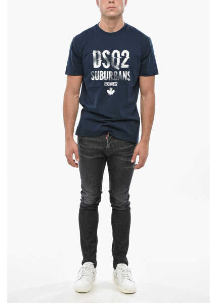 Tricouri DSQUARED2 Contrasting Logo Crew-Neck T-Shirt Blue Barbati (BM 19501616) 4