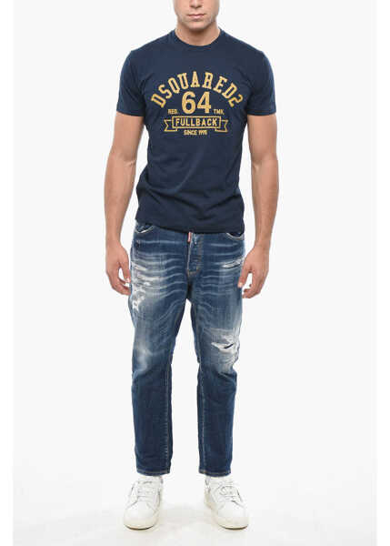 Tricouri DSQUARED2 Cotton Crew-Neck T-Shirt With Print Blue Barbati (BM 19501628) 4