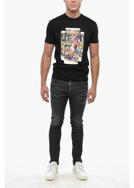 Tricouri DSQUARED2 Cotton Crew-Neck T-Shirt With Print Black Barbati (BM 19501637) 4