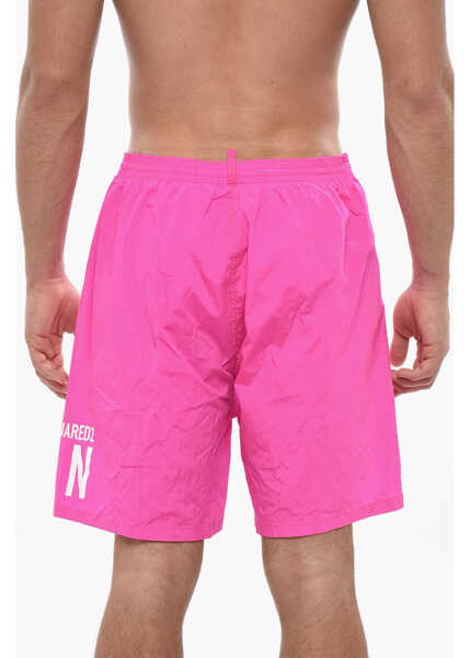 Sorturi de baie DSQUARED2 Icon Solid Color Swim Shorts With Printed Logo Pink Barbati (BM 19501661) 3
