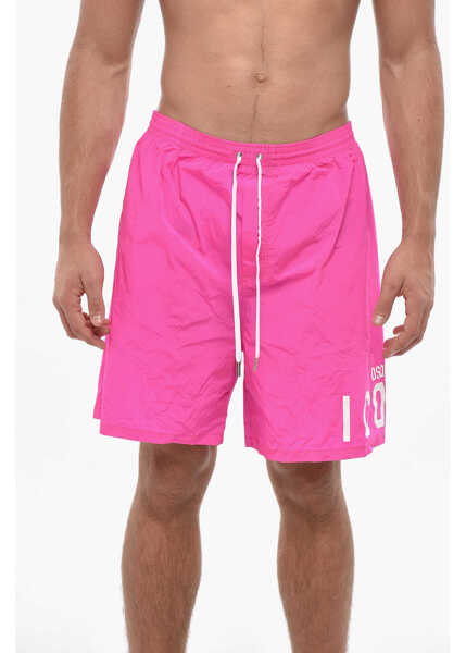Sorturi de baie DSQUARED2 Icon Solid Color Swim Shorts With Printed Logo Pink Barbati (BM 19501661) 1