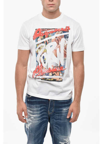 Tricouri DSQUARED2 Cotton Crew-Neck T-Shirt With Print White Barbati (BM 19502723) 1