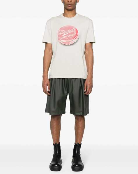 Tricouri DSQUARED2 Cotton Crew-Neck T-Shirt With Print Beige Barbati (BM 19502729) 2