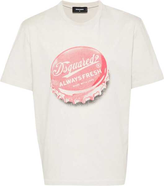 Tricouri DSQUARED2 Cotton Crew-Neck T-Shirt With Print Beige Barbati (BM 19502729) 1