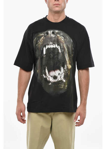 Tricouri 1989 STUDIO Solid Color Crewneck T-Shirt With Maxi Print Black Barbati (BM 19502735) 1