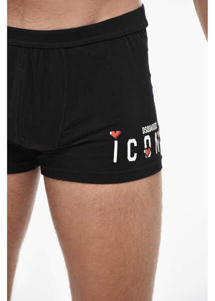 Lenjerie intima DSQUARED2 Icon Stretch Cotton Boxer With Printed Logo And Embossed Hea Black Barbati (BM 19502741) 3