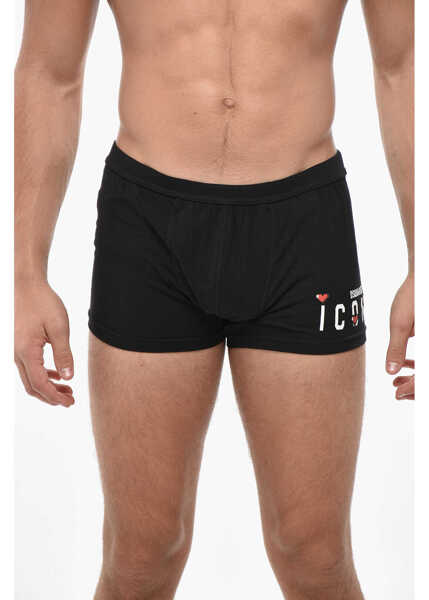 Lenjerie intima DSQUARED2 Icon Stretch Cotton Boxer With Printed Logo And Embossed Hea Black Barbati (BM 19502741) 1