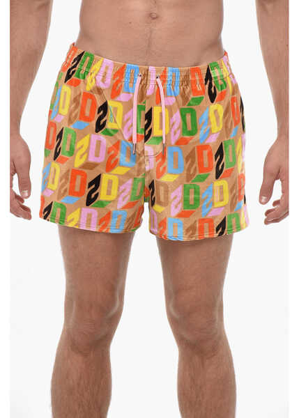 Sorturi de baie DSQUARED2 All-Over Logo Chenille Swim Shorts Brown Barbati (BM 19502753) 1