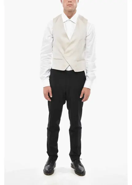 Veste costum CORNELIANI Embroidered Silk Double Breasted Waistcoat Beige Barbati (BM 19502756) 4