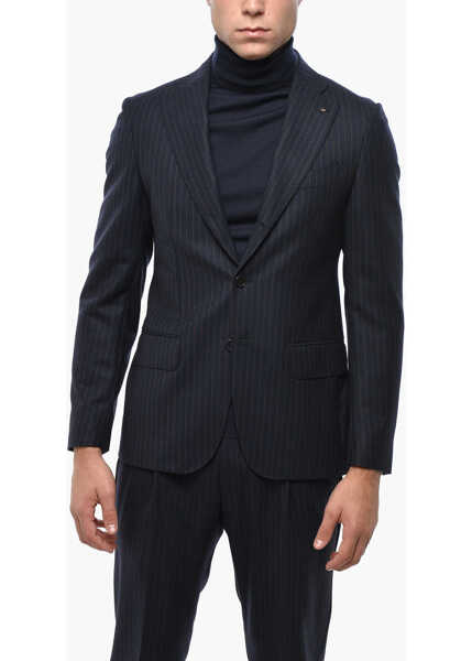 Costume CORNELIANI Cc Collection Chalk Stripe Virgin Wool Side Vents Notch Lape Blue Barbati (BM 19502768) 2