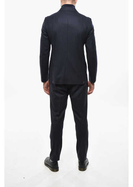 Costume CORNELIANI Cc Collection Chalk Stripe Virgin Wool Side Vents Notch Lape Blue Barbati (BM 19502768) 4
