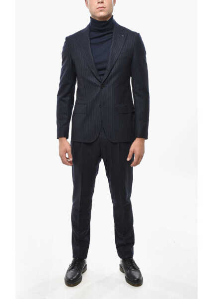 Costume CORNELIANI Cc Collection Chalk Stripe Virgin Wool Side Vents Notch Lape Blue Barbati (BM 19502768) 1