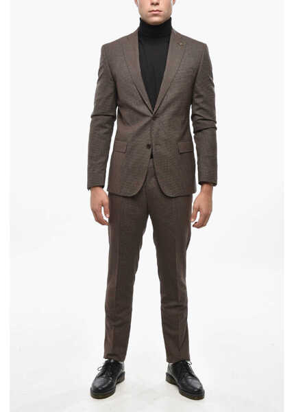 Costume CORNELIANI Cc Collection Micro Houndstooth Motif Side Vents Notch Lapel Brown Barbati (BM 19502774) 1