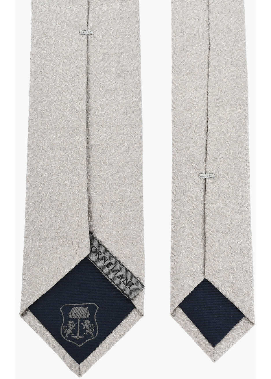 Cravate CORNELIANI Solid Color Silk Tie With Basketweave Motif Beige Barbati (BM 19502777) 3