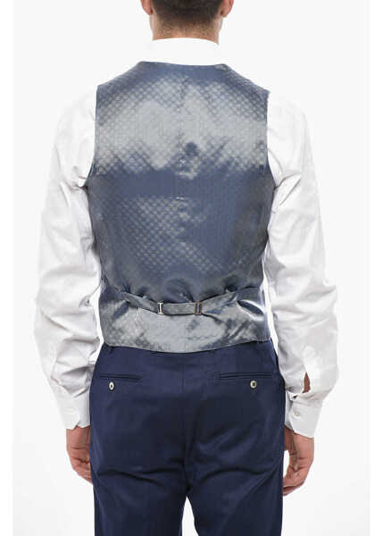 Veste costum CORNELIANI Geometric Motif Silk Waistcoat With Half-Belt Blue Barbati (BM 19502795) 2