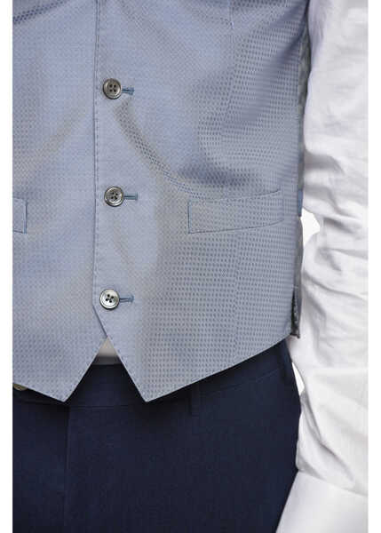 Veste costum CORNELIANI Geometric Motif Silk Waistcoat With Half-Belt Blue Barbati (BM 19502795) 3