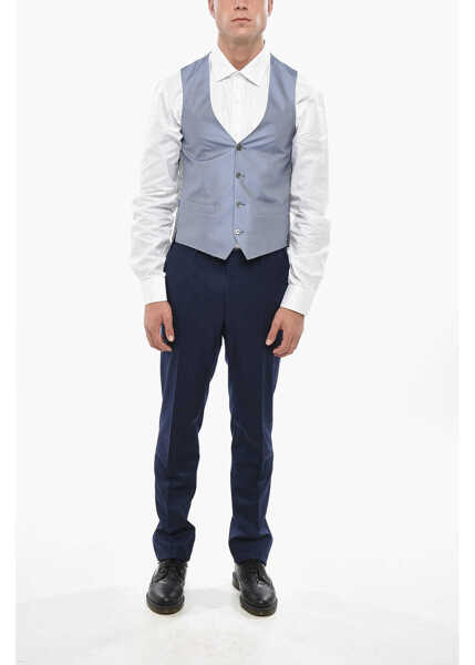 Veste costum CORNELIANI Geometric Motif Silk Waistcoat With Half-Belt Blue Barbati (BM 19502795) 4