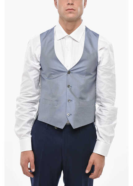 Veste costum CORNELIANI Geometric Motif Silk Waistcoat With Half-Belt Blue Barbati (BM 19502795) 1