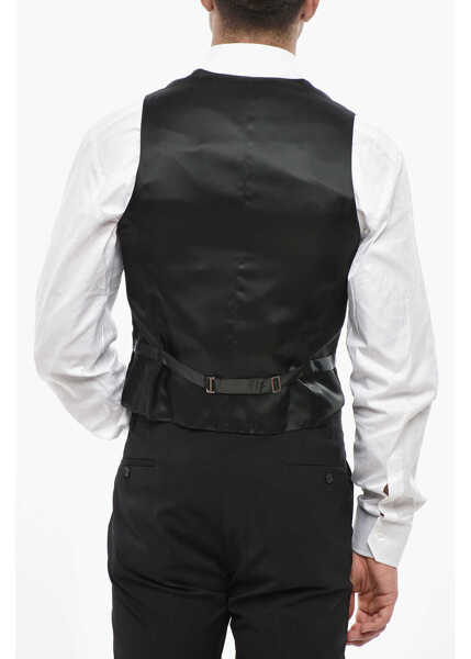 Veste costum CORNELIANI Trend Solid Color Extrafine Virgin Wool Waistcoat Black Barbati (BM 19502822) 2