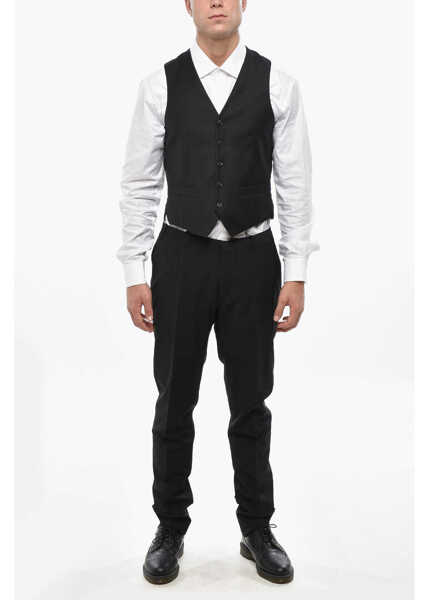 Veste costum CORNELIANI Trend Solid Color Extrafine Virgin Wool Waistcoat Black Barbati (BM 19502822) 3
