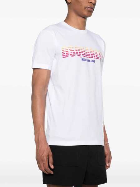 Tricouri DSQUARED2 Cotton Crew-Neck T-Shirt With Logo Print White Barbati (BM 19502828) 3